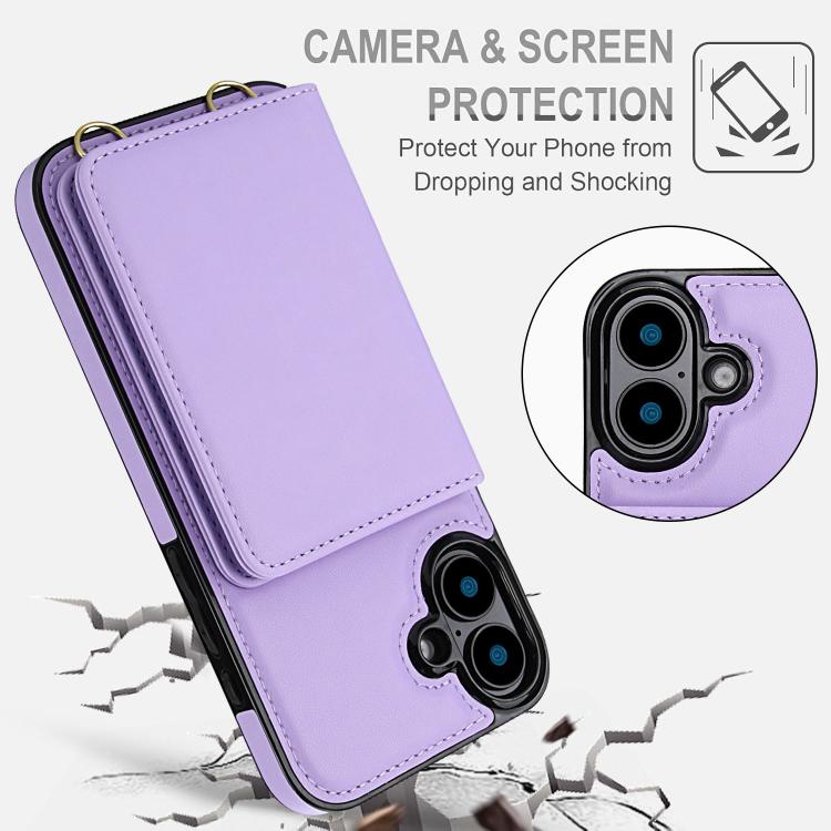 For iPhone 16 Crossbody Dual-buckle Wallet RFID Back Leather Phone Case