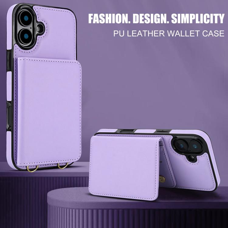 For iPhone 16 Crossbody Dual-buckle Wallet RFID Back Leather Phone Case