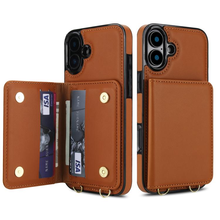 For iPhone 16 Crossbody Dual-buckle Wallet RFID Back Leather Phone Case