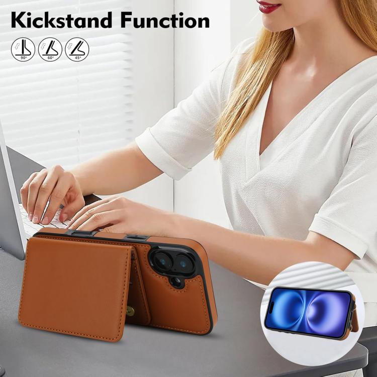For iPhone 16 Crossbody Dual-buckle Wallet RFID Back Leather Phone Case