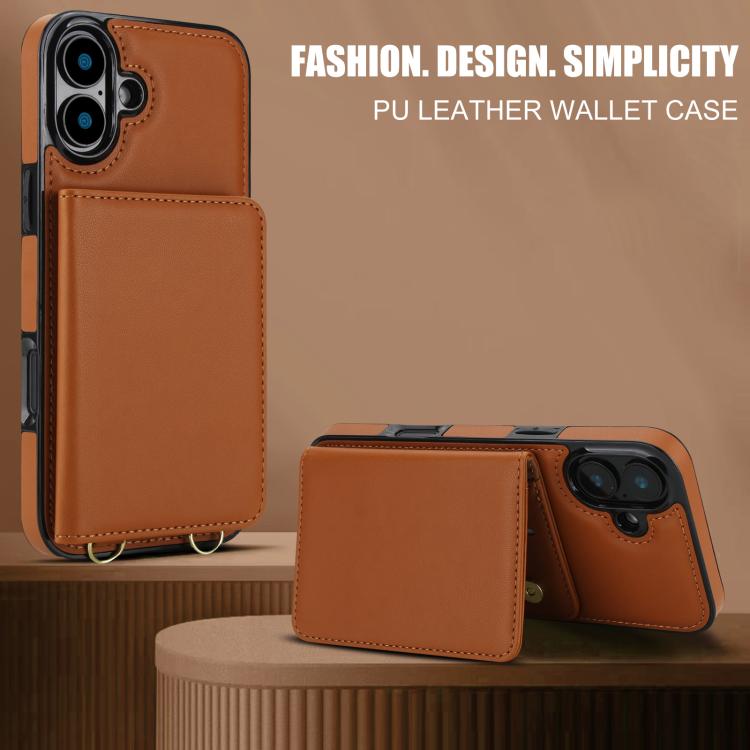 For iPhone 16 Crossbody Dual-buckle Wallet RFID Back Leather Phone Case