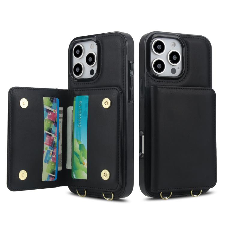 For iPhone 16 Pro Crossbody Dual-buckle Wallet RFID Back Leather Phone Case