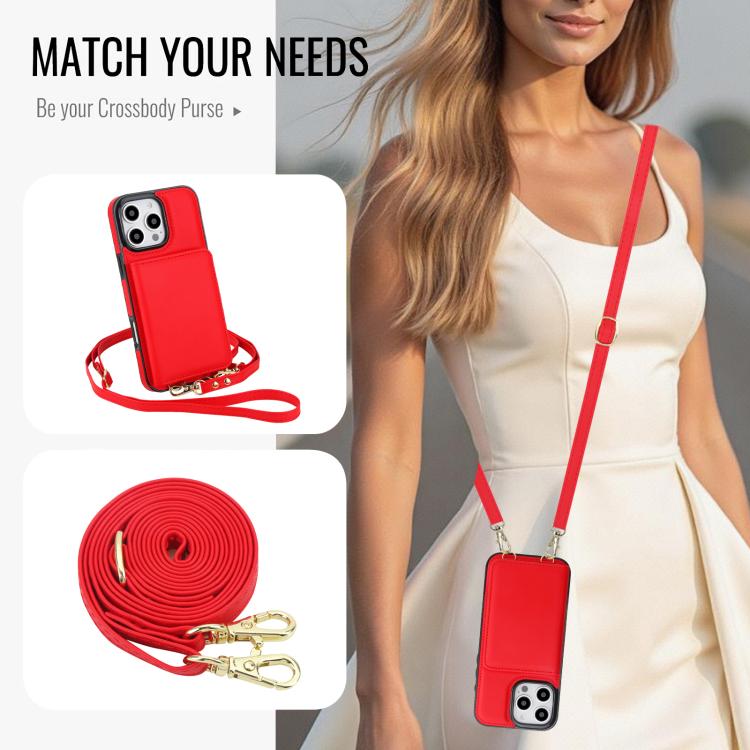 For iPhone 16 Pro Crossbody Dual-buckle Wallet RFID Back Leather Phone Case