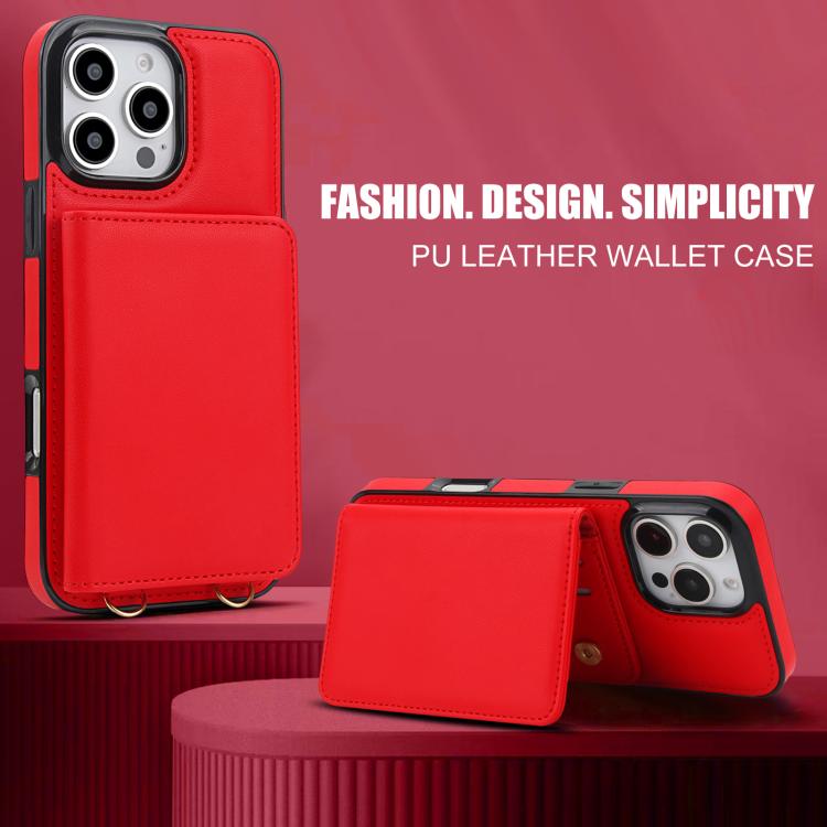 For iPhone 16 Pro Crossbody Dual-buckle Wallet RFID Back Leather Phone Case