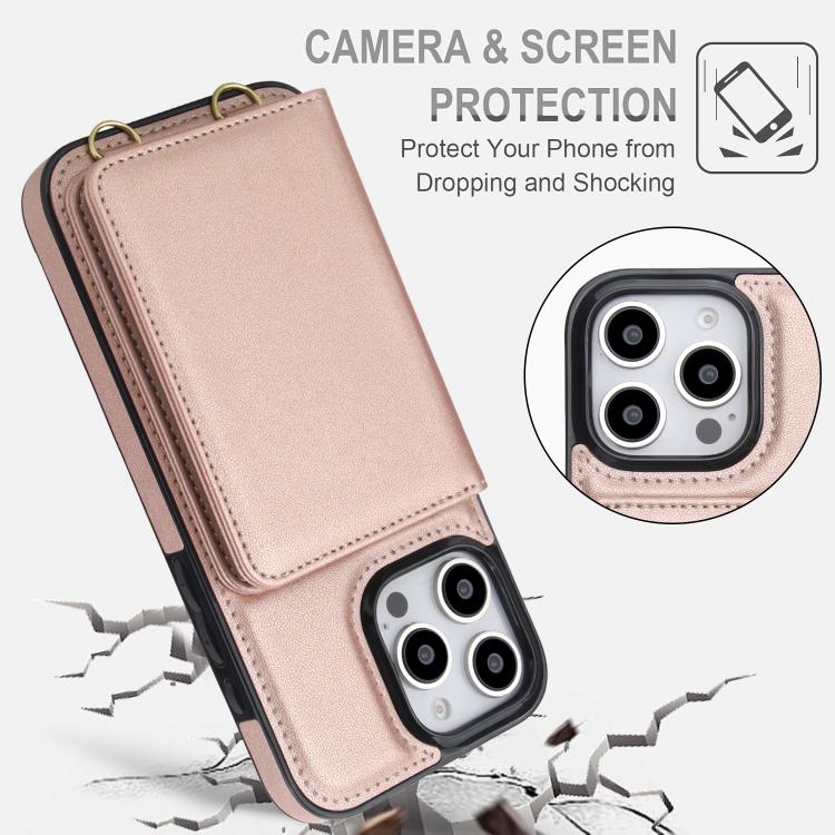 For iPhone 16 Pro Crossbody Dual-buckle Wallet RFID Back Leather Phone Case