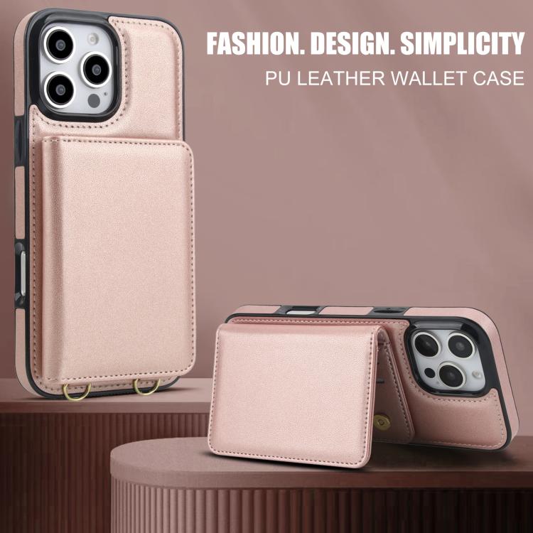 For iPhone 16 Pro Crossbody Dual-buckle Wallet RFID Back Leather Phone Case