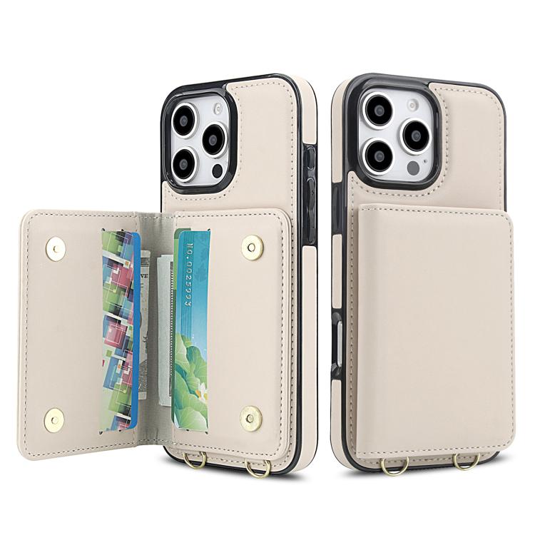 For iPhone 16 Pro Max Crossbody Dual-buckle Wallet RFID Back Leather Phone Case