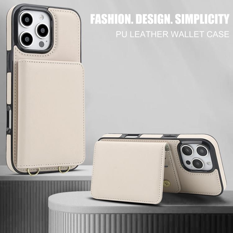 For iPhone 16 Pro Max Crossbody Dual-buckle Wallet RFID Back Leather Phone Case
