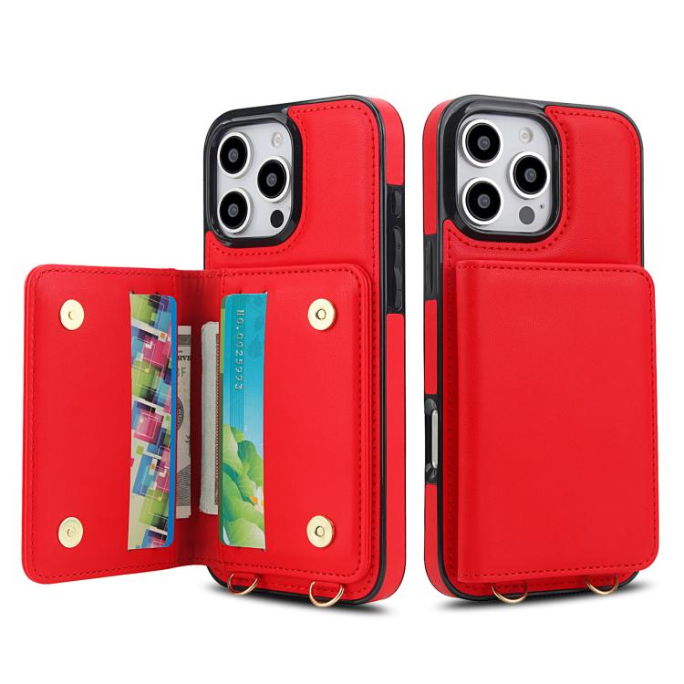 For iPhone 16 Pro Max Crossbody Dual-buckle Wallet RFID Back Leather Phone Case
