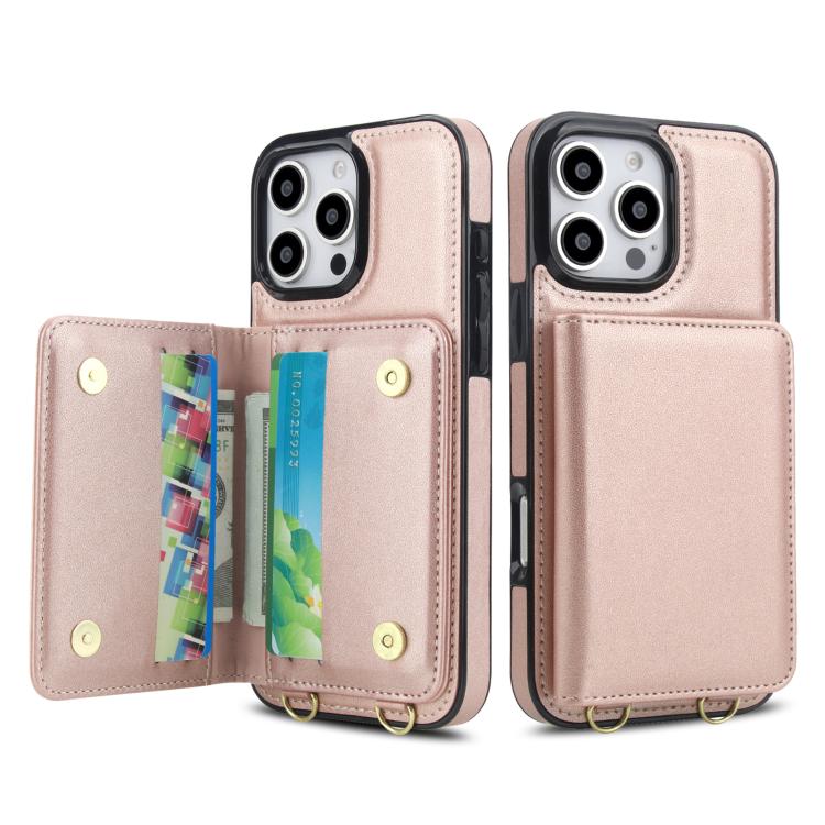 For iPhone 16 Pro Max Crossbody Dual-buckle Wallet RFID Back Leather Phone Case