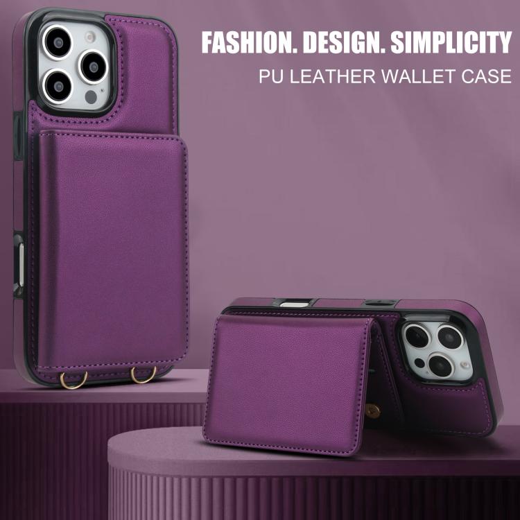For iPhone 16 Pro Max Crossbody Dual-buckle Wallet RFID Back Leather Phone Case