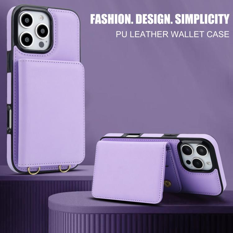 For iPhone 16 Pro Max Crossbody Dual-buckle Wallet RFID Back Leather Phone Case