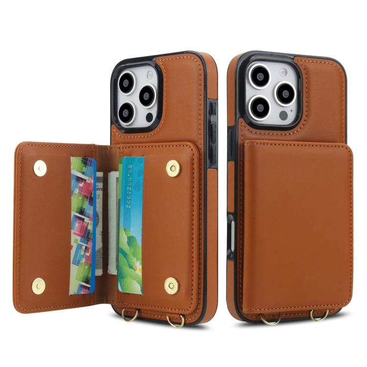 For iPhone 16 Pro Max Crossbody Dual-buckle Wallet RFID Back Leather Phone Case