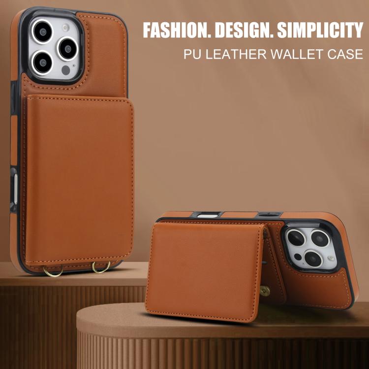 For iPhone 16 Pro Max Crossbody Dual-buckle Wallet RFID Back Leather Phone Case