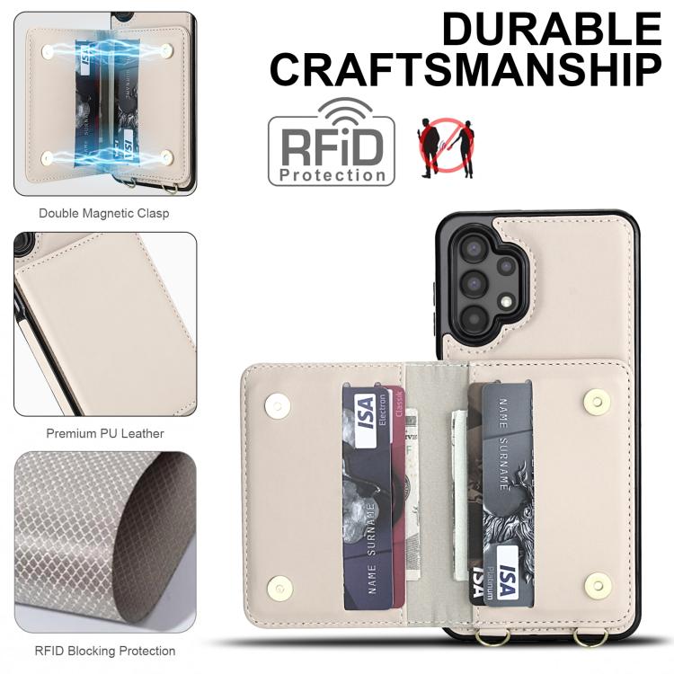 For Samsung Galaxy A13 5G / 4G Crossbody Dual-buckle Wallet RFID Back Leather Phone Case