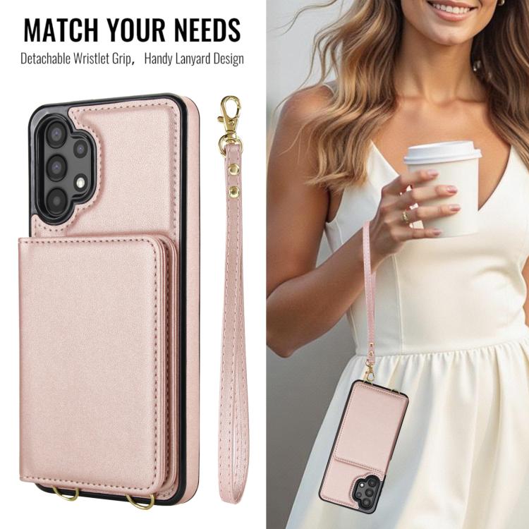 For Samsung Galaxy A13 5G / 4G Crossbody Dual-buckle Wallet RFID Back Leather Phone Case