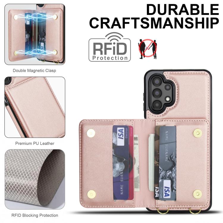 For Samsung Galaxy A13 5G / 4G Crossbody Dual-buckle Wallet RFID Back Leather Phone Case