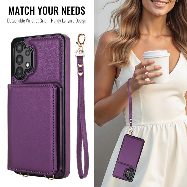 For Samsung Galaxy A13 5G / 4G Crossbody Dual-buckle Wallet RFID Back Leather Phone Case