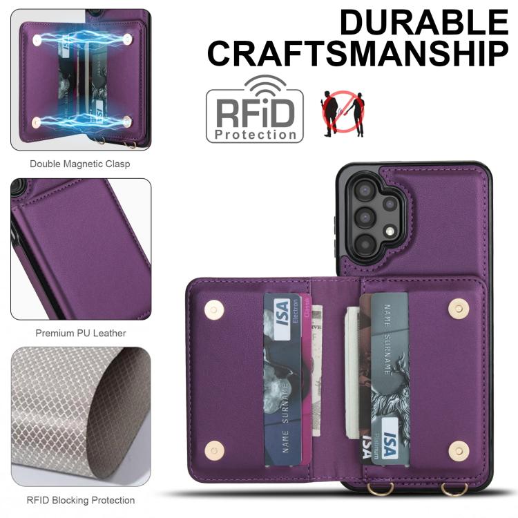 For Samsung Galaxy A13 5G / 4G Crossbody Dual-buckle Wallet RFID Back Leather Phone Case