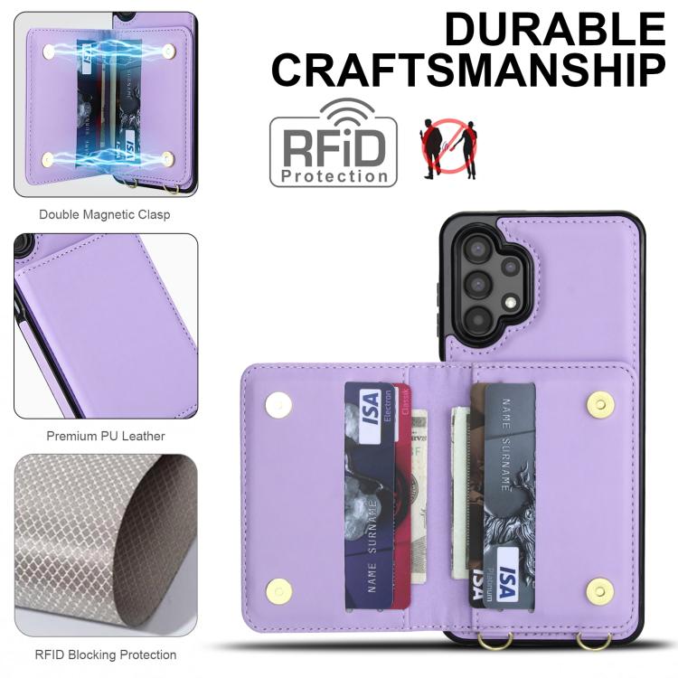 For Samsung Galaxy A13 5G / 4G Crossbody Dual-buckle Wallet RFID Back Leather Phone Case
