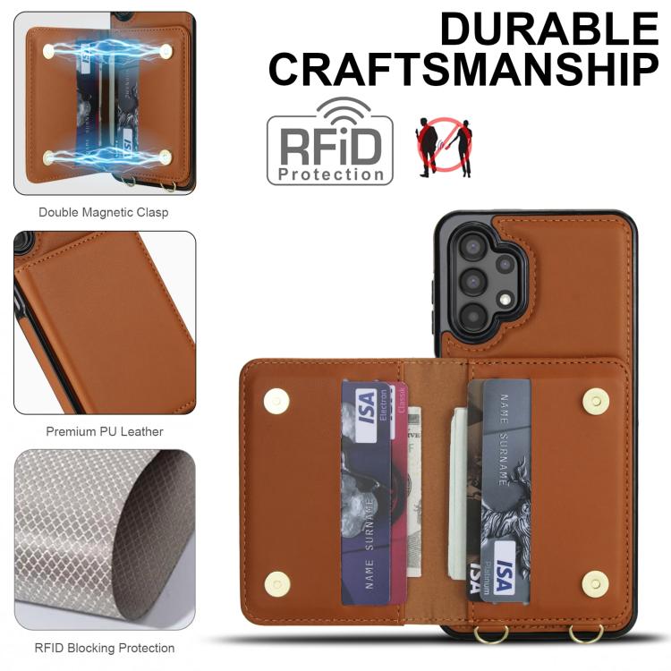 For Samsung Galaxy A13 5G / 4G Crossbody Dual-buckle Wallet RFID Back Leather Phone Case