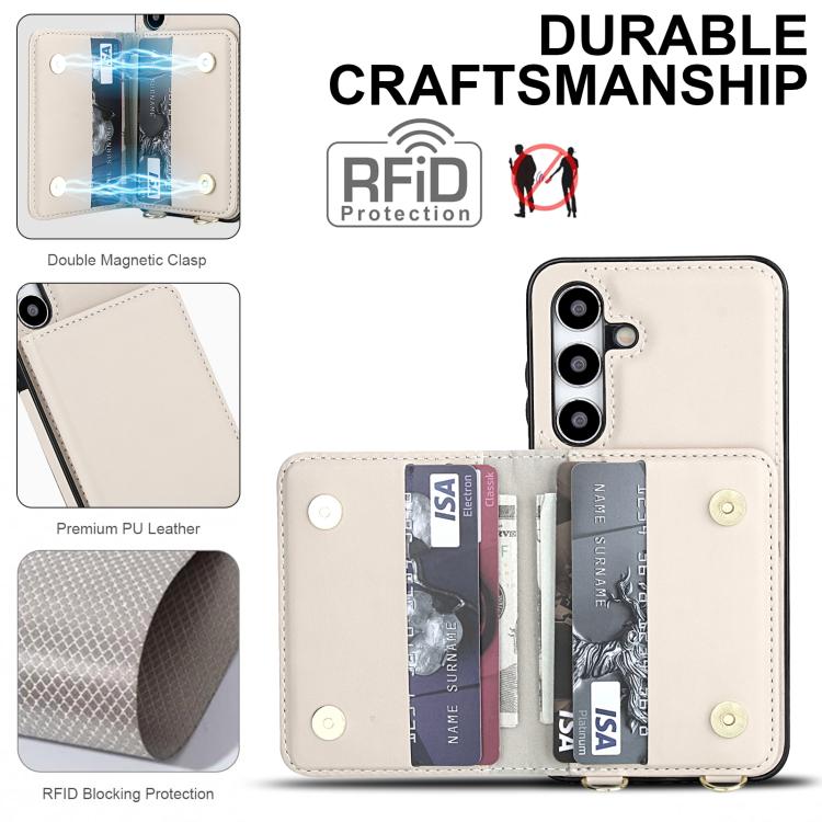 For Samsung Galaxy A55 5G Crossbody Dual-buckle Wallet RFID Back Leather Phone Case