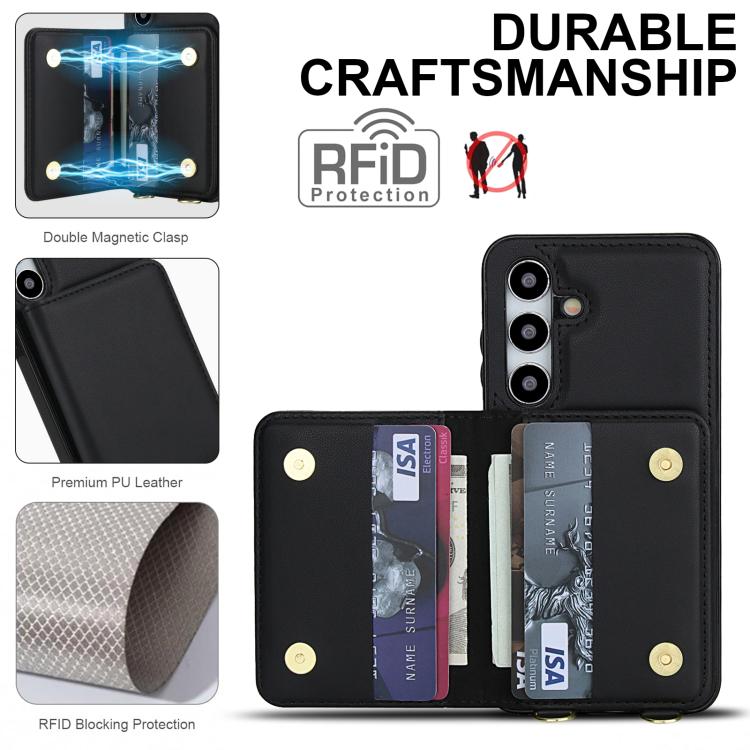 For Samsung Galaxy A55 5G Crossbody Dual-buckle Wallet RFID Back Leather Phone Case