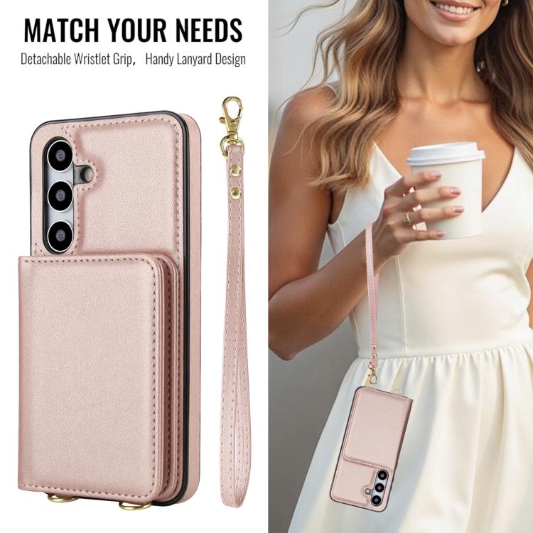 For Samsung Galaxy A55 5G Crossbody Dual-buckle Wallet RFID Back Leather Phone Case