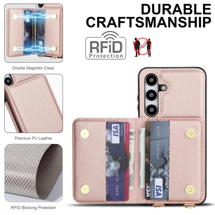 For Samsung Galaxy A55 5G Crossbody Dual-buckle Wallet RFID Back Leather Phone Case