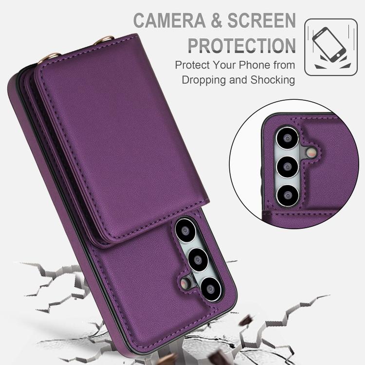 For Samsung Galaxy A55 5G Crossbody Dual-buckle Wallet RFID Back Leather Phone Case