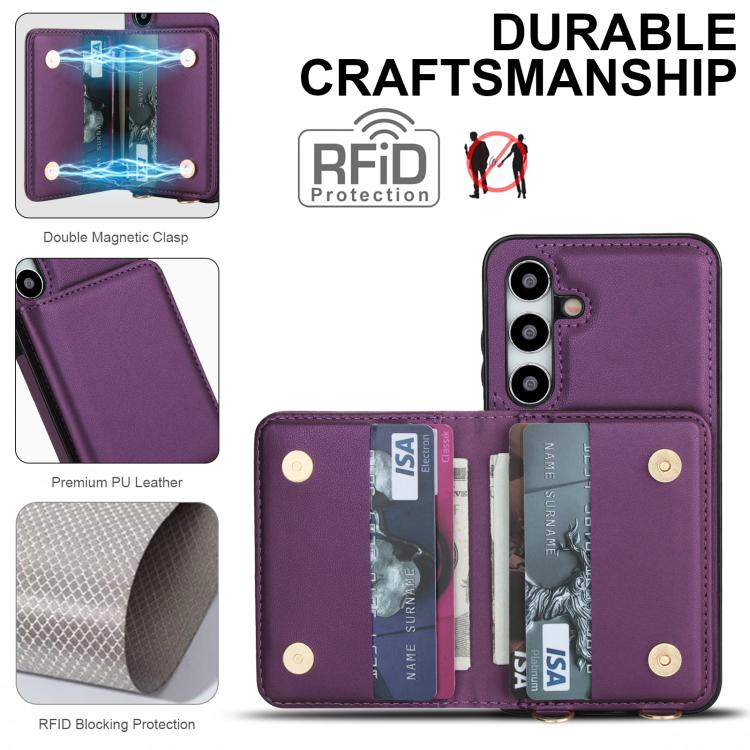 For Samsung Galaxy A25 5G Crossbody Dual-buckle Wallet RFID Back Leather Phone Case