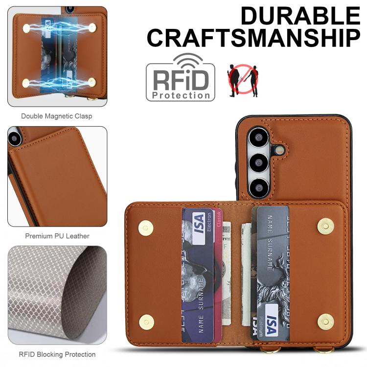 For Samsung Galaxy A25 5G Crossbody Dual-buckle Wallet RFID Back Leather Phone Case