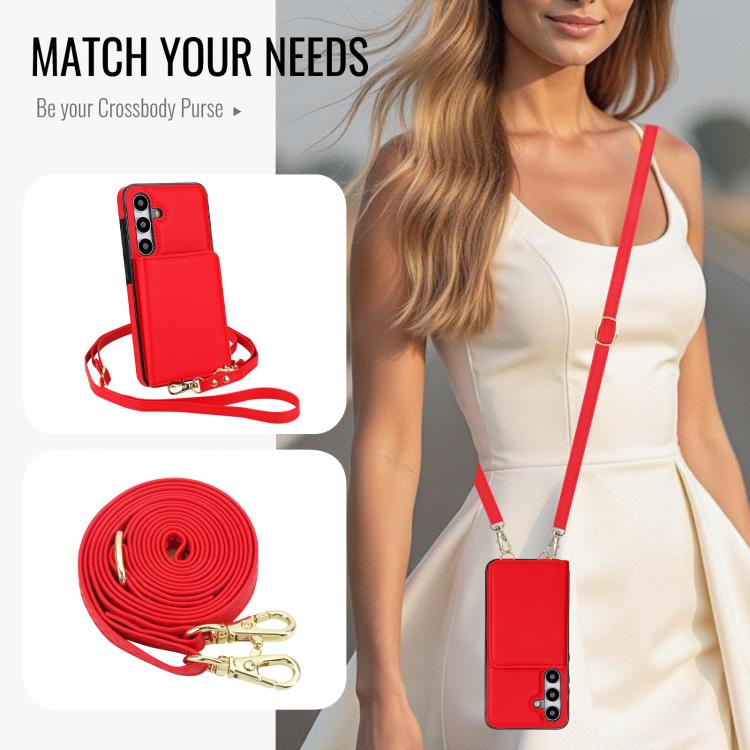 For Samsung Galaxy A35 5G Crossbody Dual-buckle Wallet RFID Back Leather Phone Case