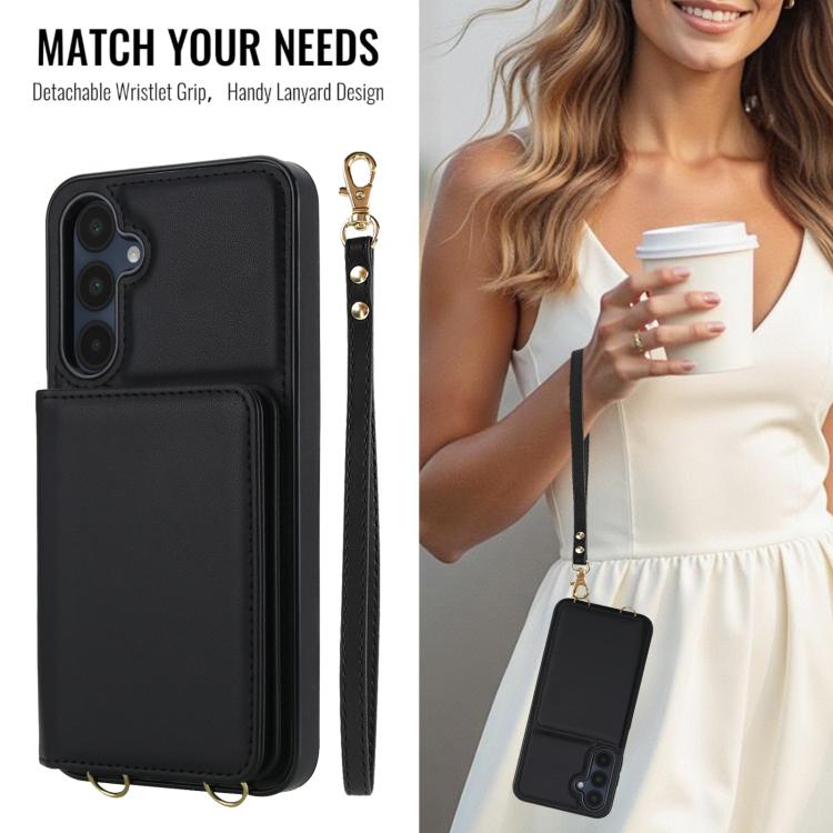 For Samsung Galaxy A16 5G Crossbody Dual-buckle Wallet RFID Back Leather Phone Case