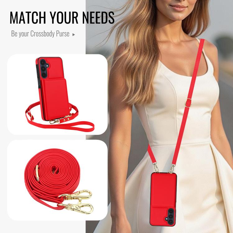 For Samsung Galaxy A16 5G Crossbody Dual-buckle Wallet RFID Back Leather Phone Case