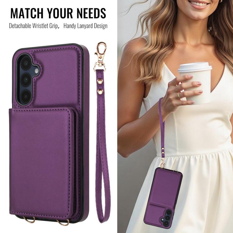 For Samsung Galaxy A16 5G Crossbody Dual-buckle Wallet RFID Back Leather Phone Case