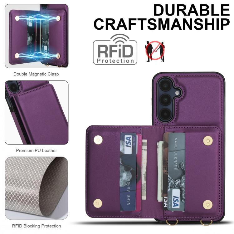 For Samsung Galaxy A16 5G Crossbody Dual-buckle Wallet RFID Back Leather Phone Case