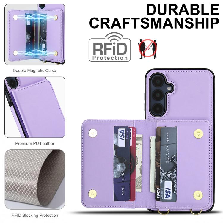 For Samsung Galaxy A16 5G Crossbody Dual-buckle Wallet RFID Back Leather Phone Case
