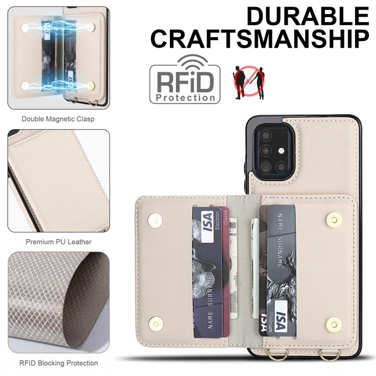 For Samsung Galaxy A51 4G Crossbody Dual-buckle Wallet RFID Back Leather Phone Case