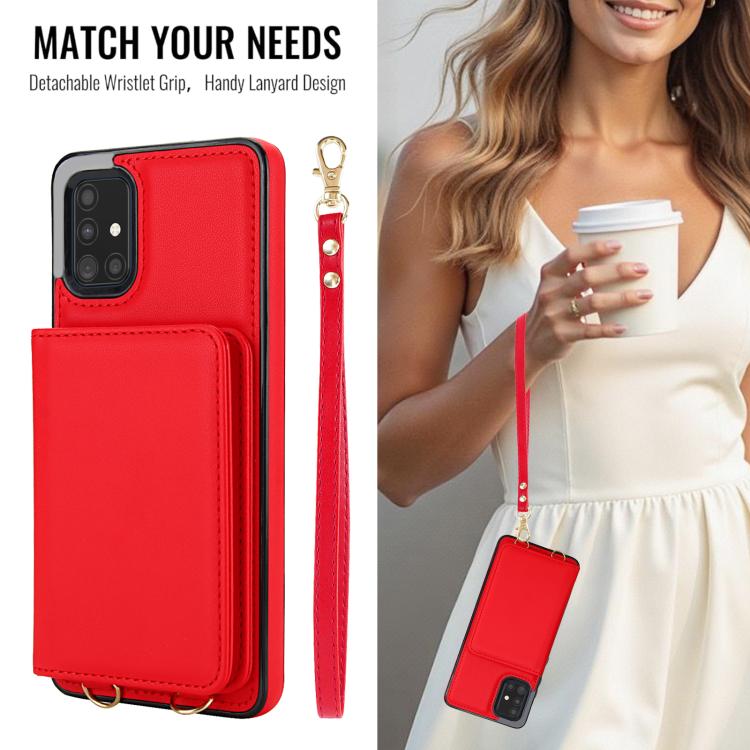 For Samsung Galaxy A51 4G Crossbody Dual-buckle Wallet RFID Back Leather Phone Case