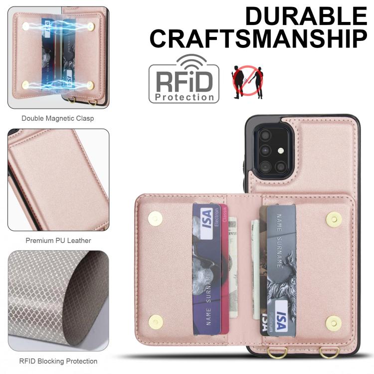 For Samsung Galaxy A51 4G Crossbody Dual-buckle Wallet RFID Back Leather Phone Case