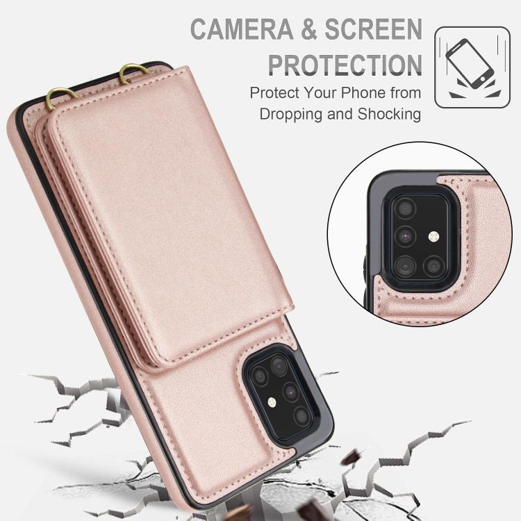 For Samsung Galaxy A51 4G Crossbody Dual-buckle Wallet RFID Back Leather Phone Case