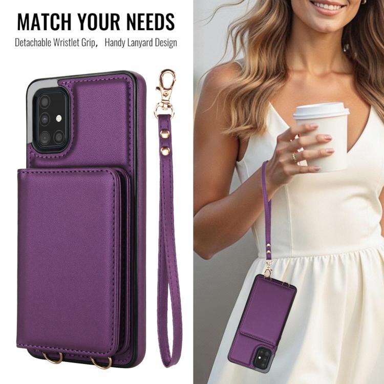 For Samsung Galaxy A51 4G Crossbody Dual-buckle Wallet RFID Back Leather Phone Case