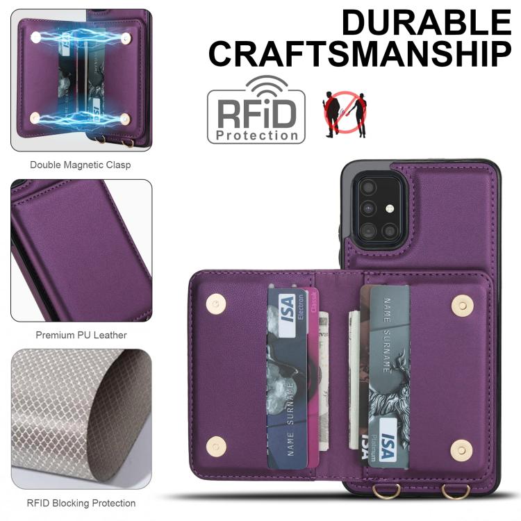 For Samsung Galaxy A51 4G Crossbody Dual-buckle Wallet RFID Back Leather Phone Case