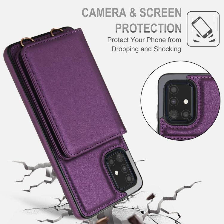 For Samsung Galaxy A51 4G Crossbody Dual-buckle Wallet RFID Back Leather Phone Case