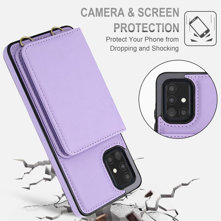 For Samsung Galaxy A51 4G Crossbody Dual-buckle Wallet RFID Back Leather Phone Case