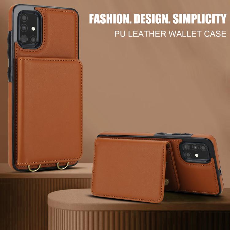 For Samsung Galaxy A51 4G Crossbody Dual-buckle Wallet RFID Back Leather Phone Case