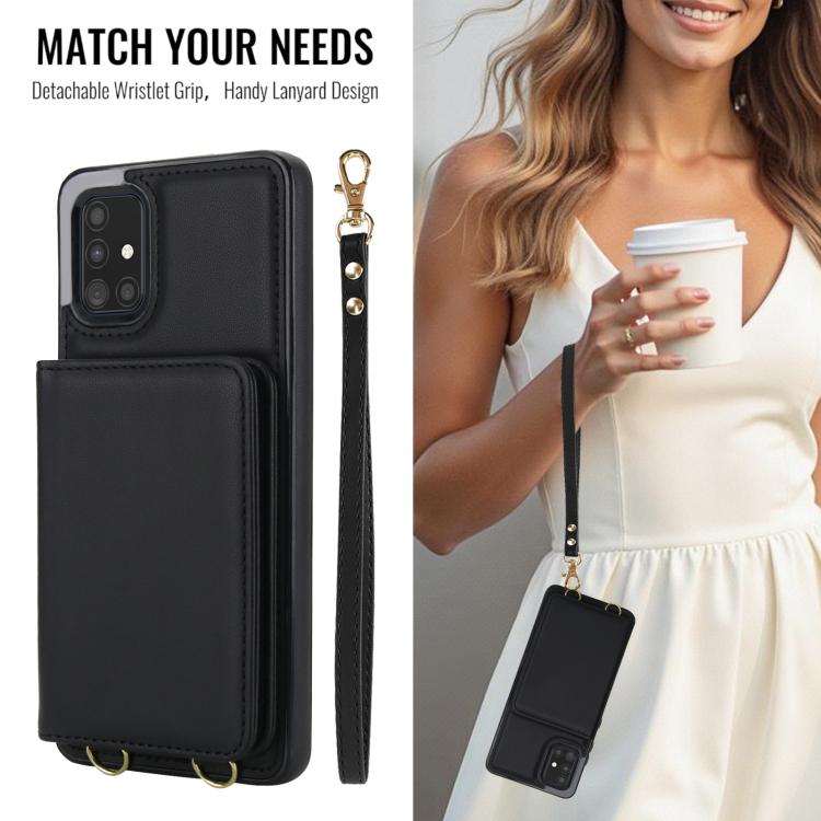 For Samsung Galaxy A71 4G Crossbody Dual-buckle Wallet RFID Back Leather Phone Case