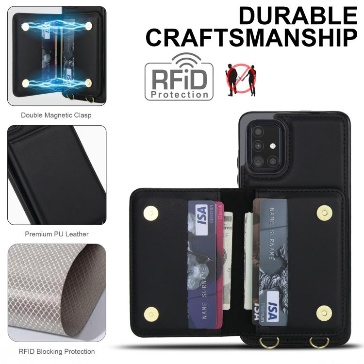For Samsung Galaxy A71 4G Crossbody Dual-buckle Wallet RFID Back Leather Phone Case