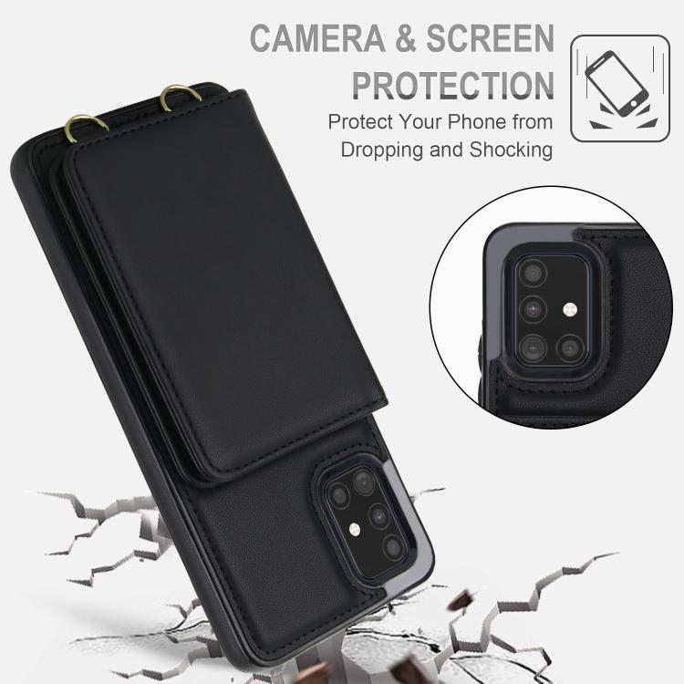 For Samsung Galaxy A71 4G Crossbody Dual-buckle Wallet RFID Back Leather Phone Case